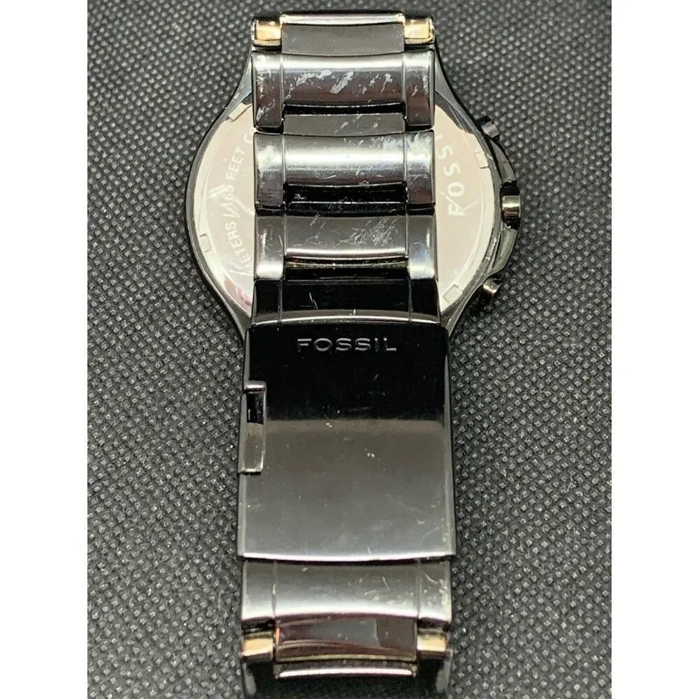 Fossil FS4344 Unisex Watch Diamond Analog Stainless Steel Black Bracelet O675